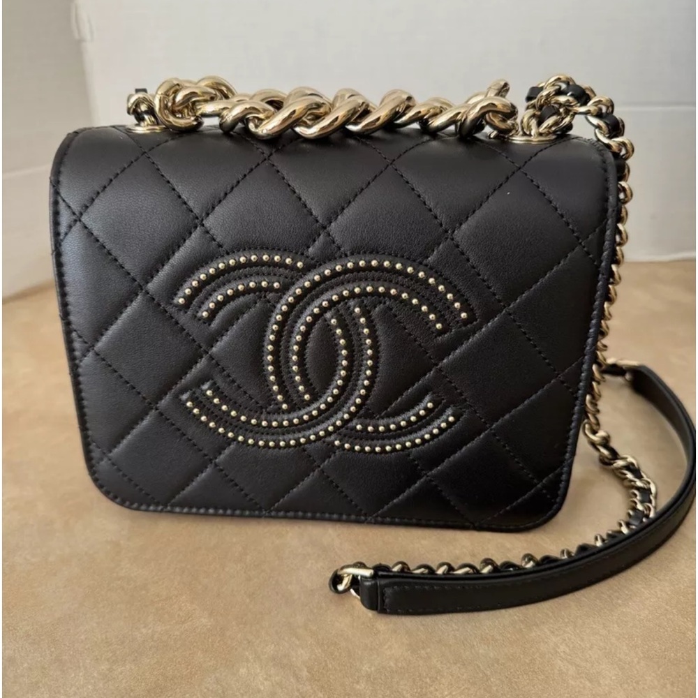Chanel Quilted Lambskin Studded Flap Bag